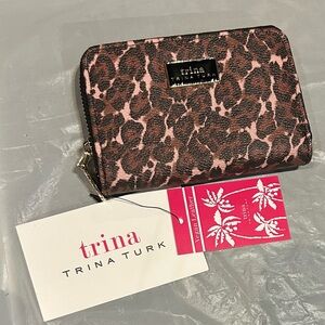 Trina Turk Pink and Brown Leopard Zip-Around Wallet